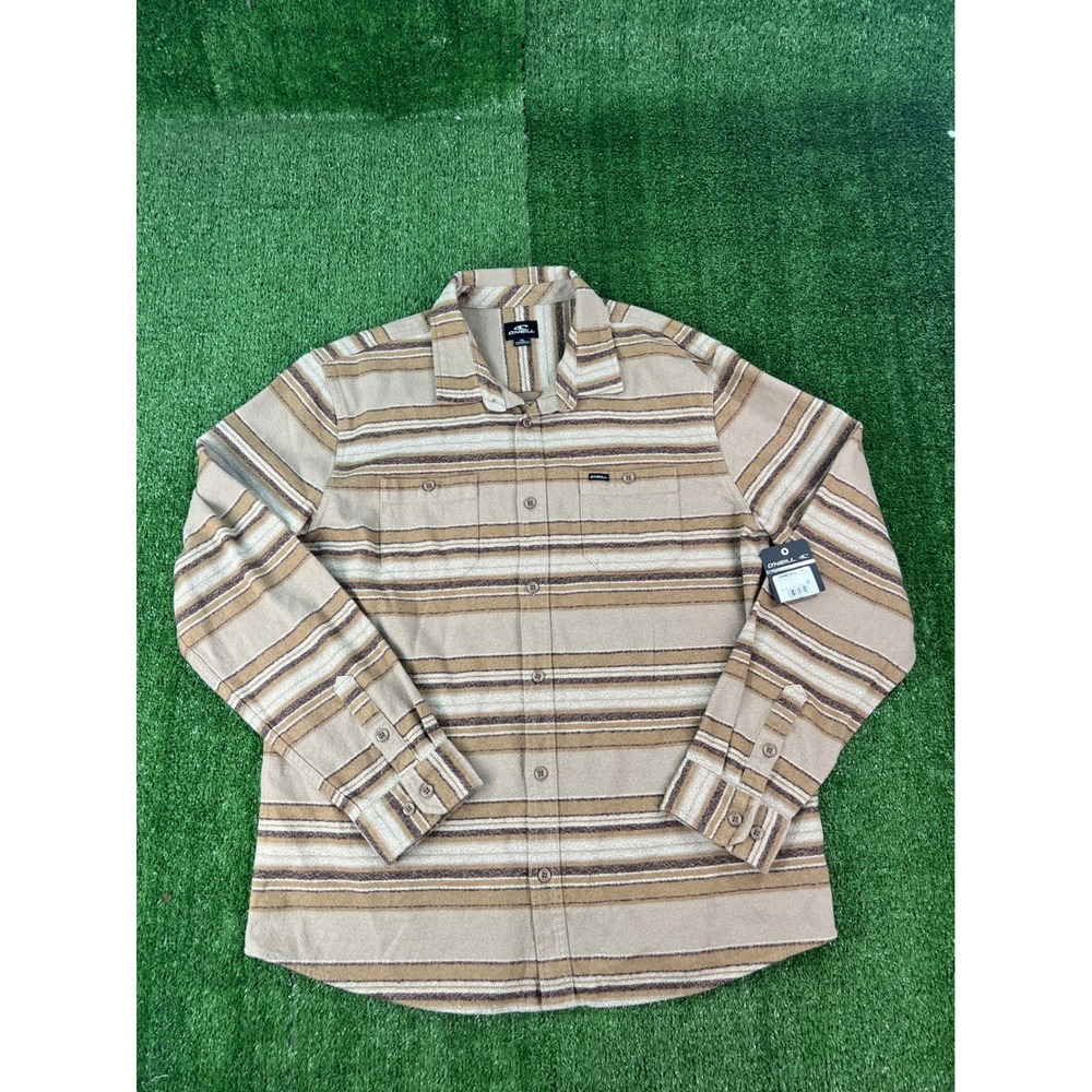 NWT O'Neill Mens Bremerton Flannel Striped Button Down Shirt Brown Tan XL